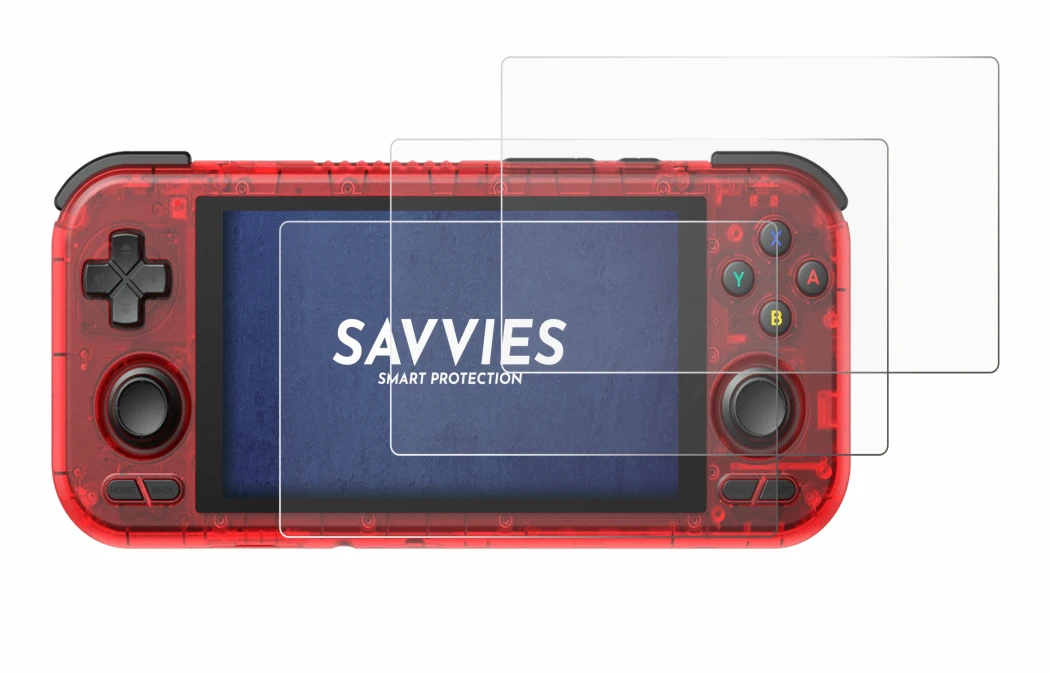 Image of the device Retroid Pocket 4 Pro with a wide variety of screen protectors.