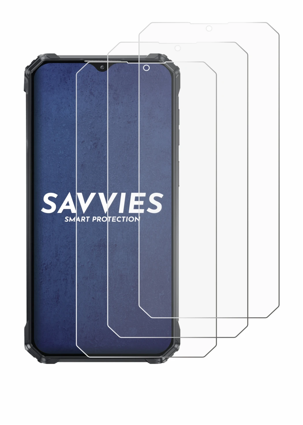 Image of the device Oukitel WP36 with a wide variety of screen protectors.
