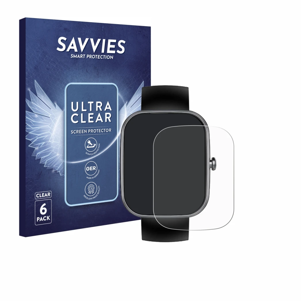 Front side of a product packaging with the brand logo Savvies. Next to it is the device WeurGhy T70 1.91