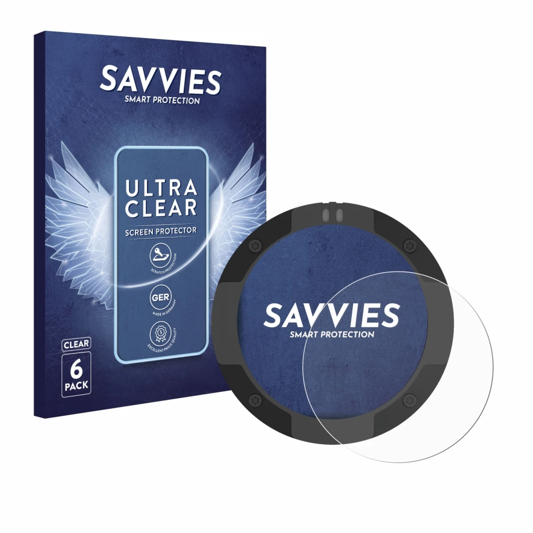Front side of a product packaging with the brand logo Savvies. Next to it is the device Beeline Moto II shown with the corresp