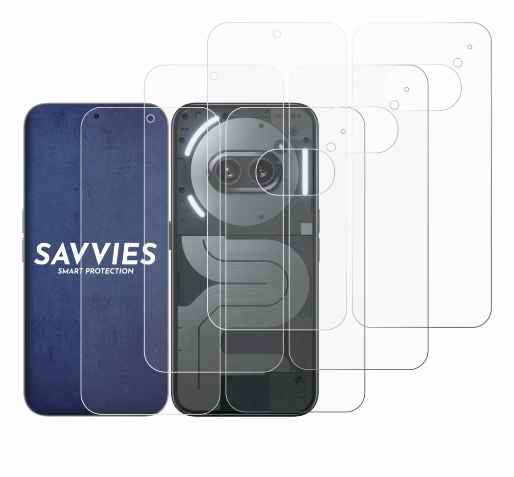 Image of the device Nothing Phone (2a) Plus (Front+Back) with a wide variety of screen protectors.