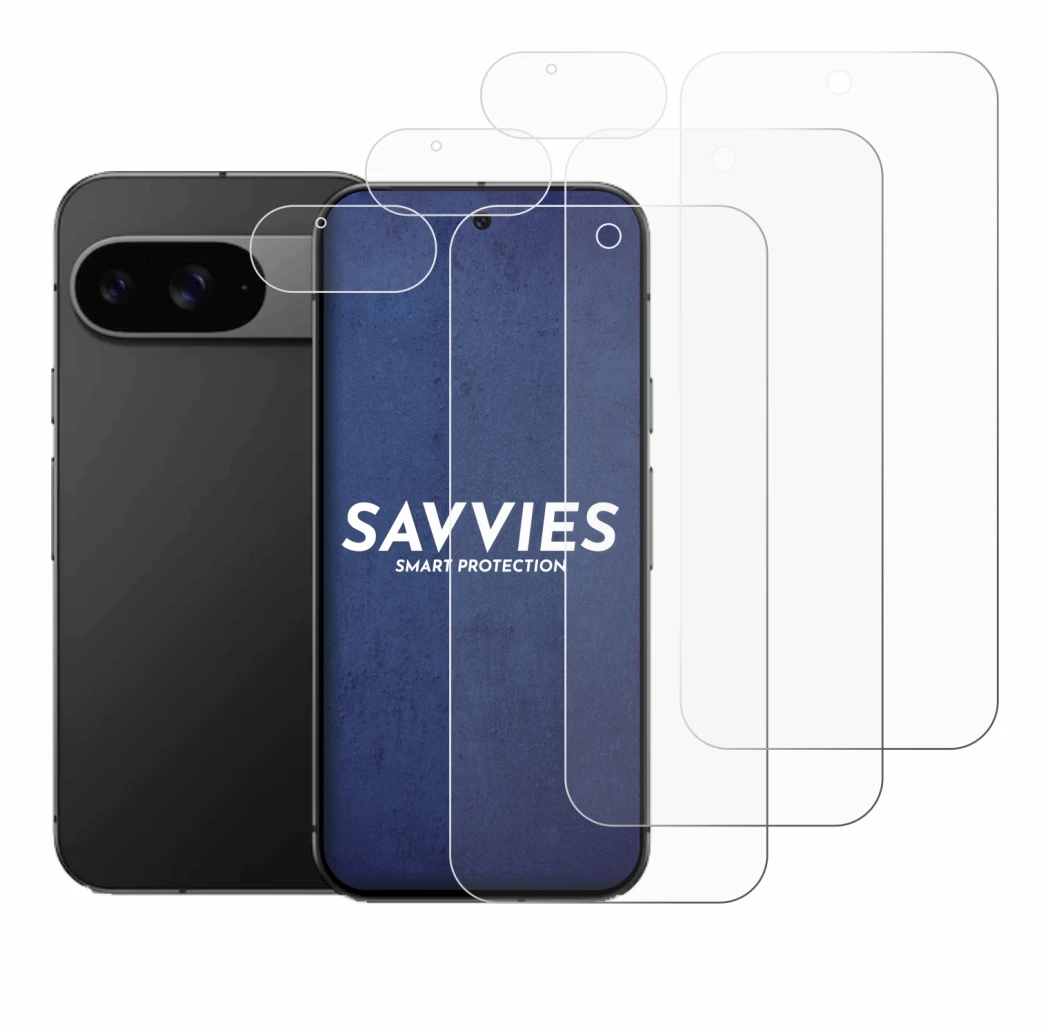 Image of the device Google Pixel 9 (Front+Camera) with a wide variety of screen protectors.