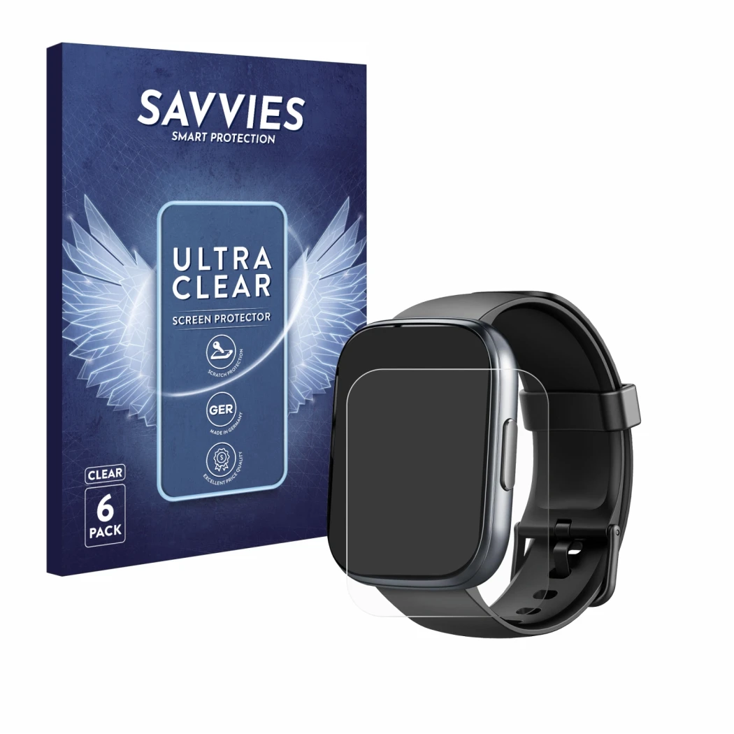 Front side of a product packaging with the brand logo Savvies. Next to it is the device Cillso T80 1.95