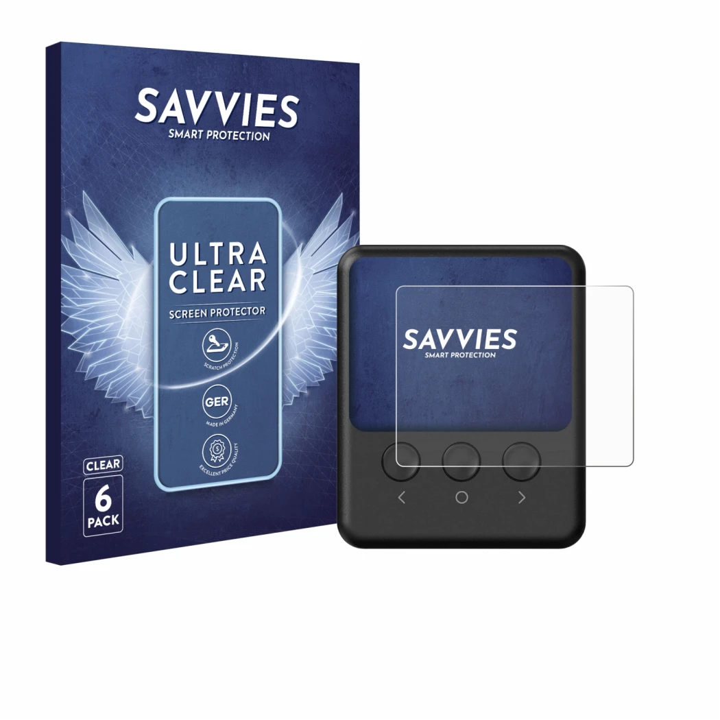 Front side of a product packaging with the brand logo Savvies. Next to it is the device ISDT 608PD shown with the correspondin
