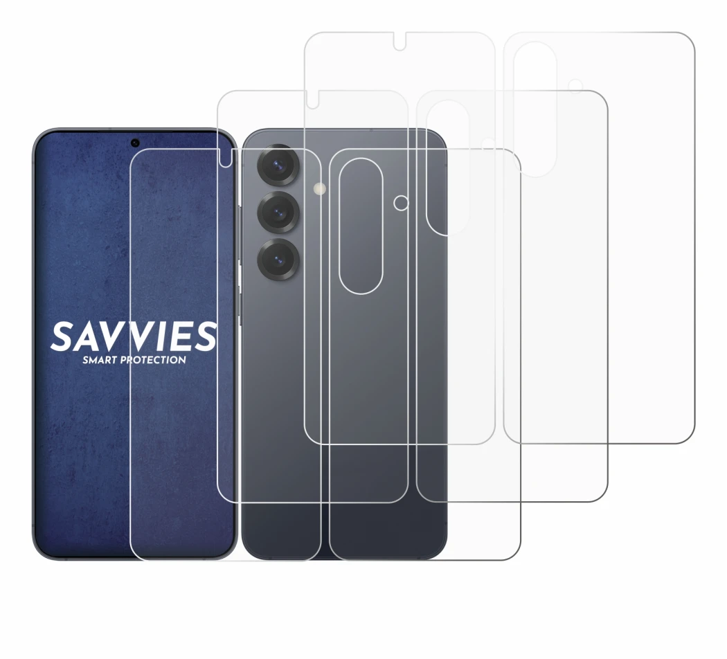 Image of the device Samsung Galaxy S25 (Front+Back) with a wide variety of screen protectors.