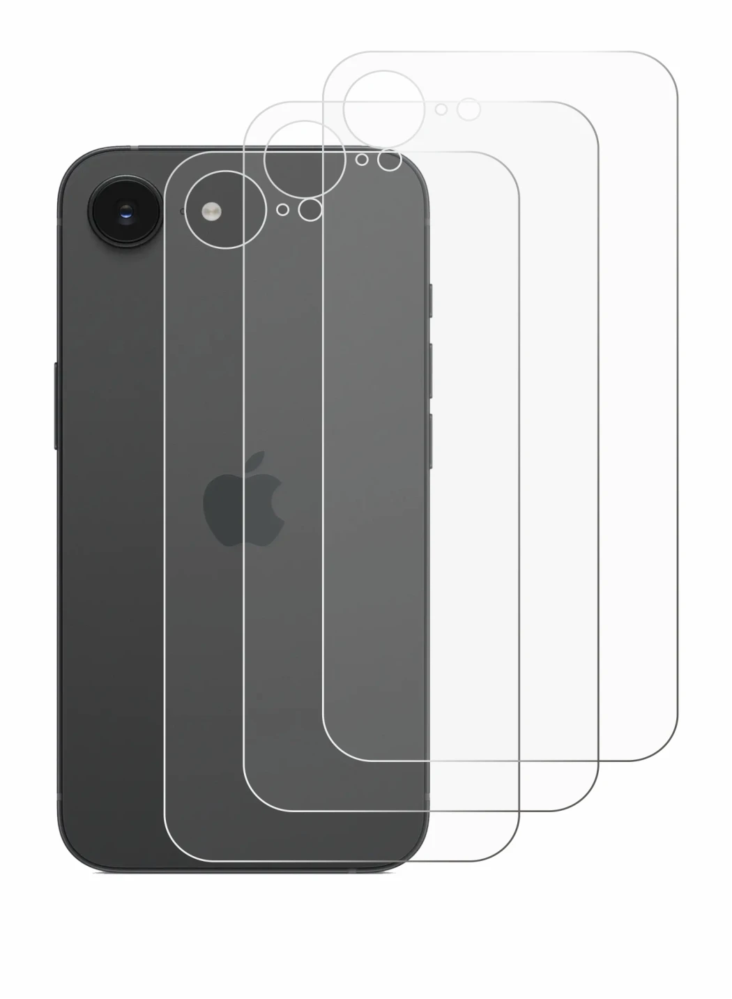 Image of the device Apple iPhone 16e (Back) with a wide variety of screen protectors.