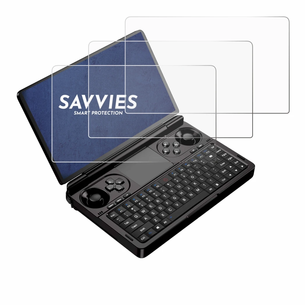 Image of the device GPD Win Mini (2025) with a wide variety of screen protectors.