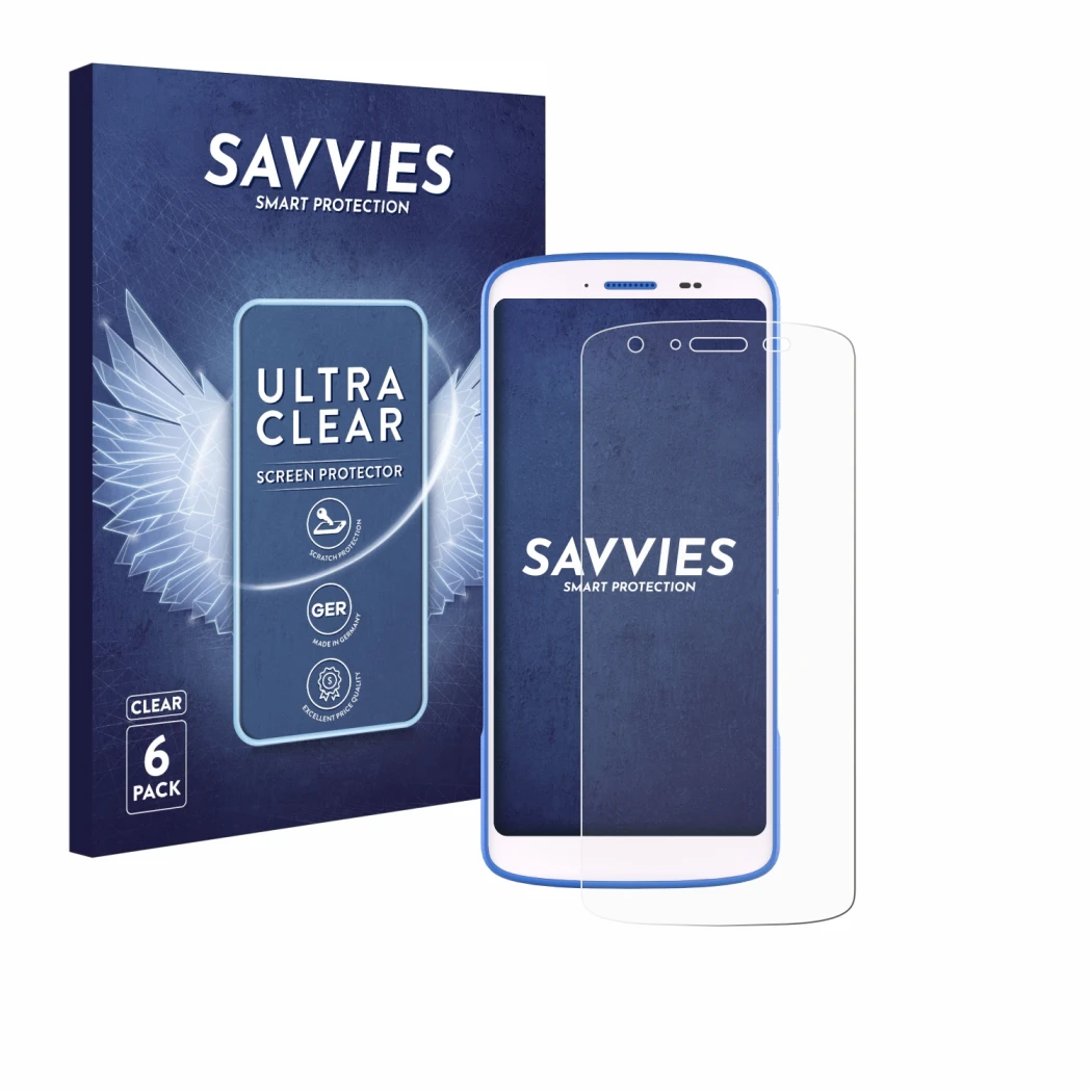 Front side of a product packaging with the brand logo Savvies. Next to it is the device Zebra HC 25 shown with the correspondi