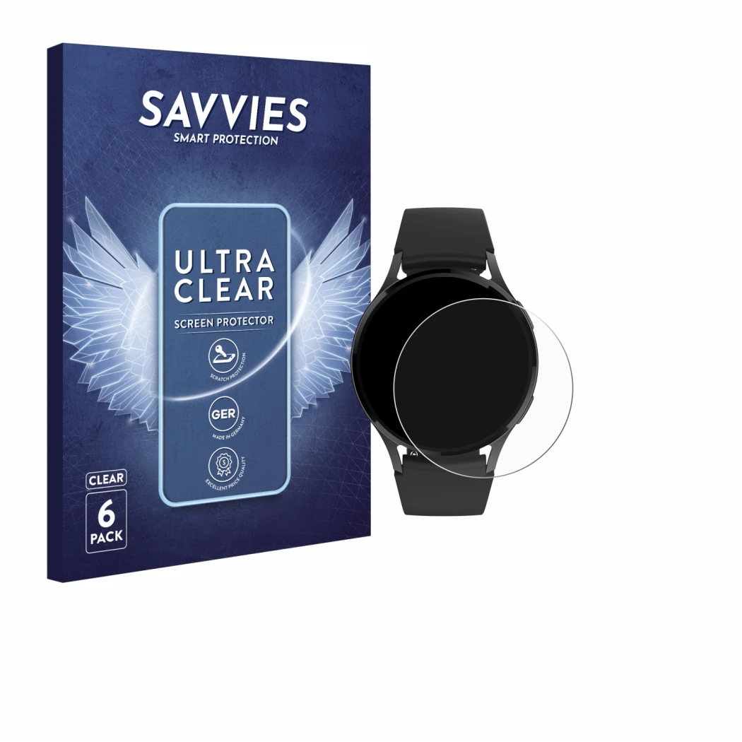 Front side of a product packaging with the brand logo Savvies. Next to it is the device Levowatch EDGY shown with the correspo