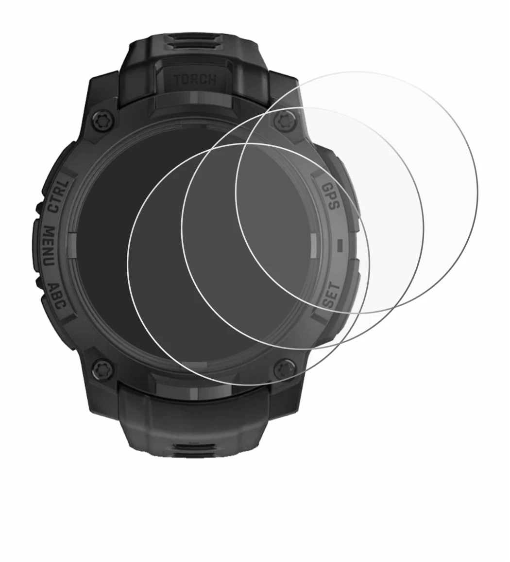 Image of the device Garmin Instinct 3 Solar Tactical Edition (45 mm) with a wide variety of screen protectors.