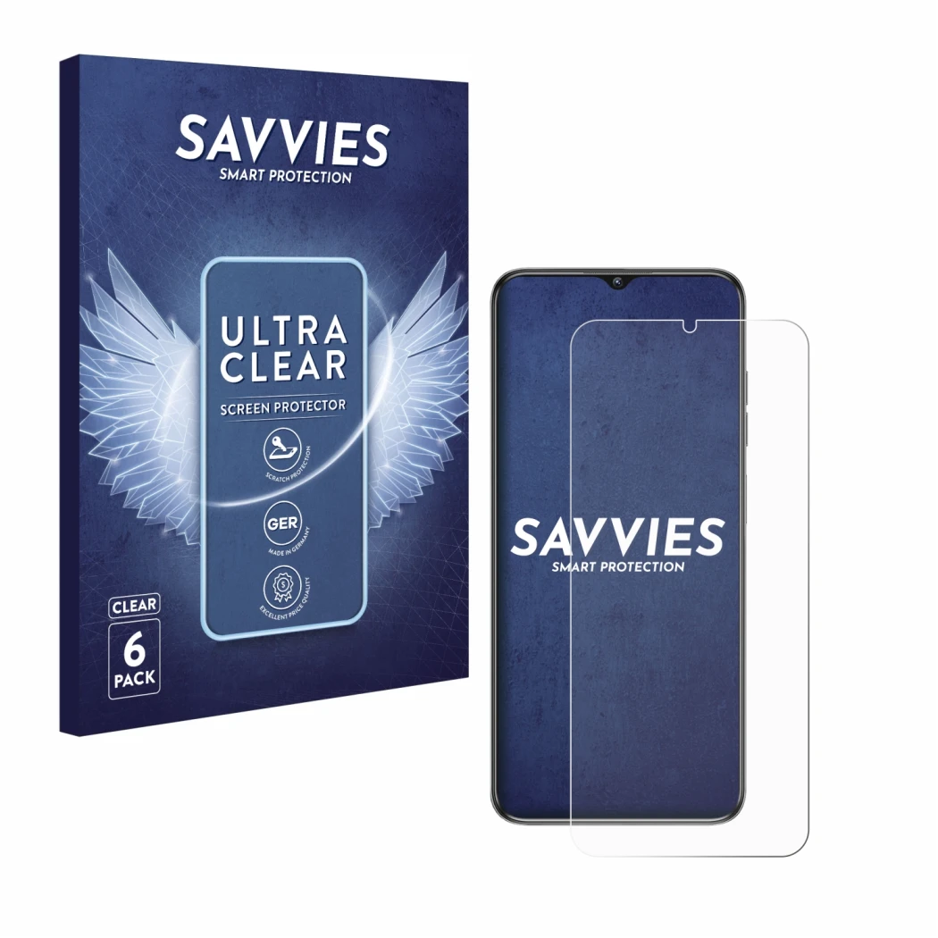 Front side of a product packaging with the brand logo Savvies. Next to it is the device Oukitel C1 shown with the correspondin