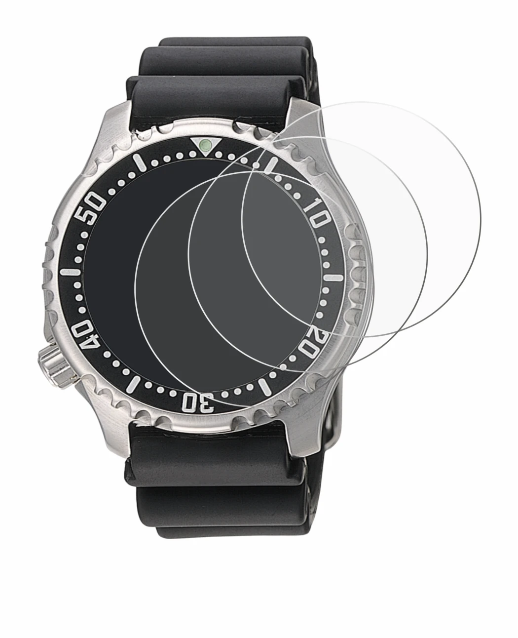 Image of the device Citizen NY0040 with a wide variety of screen protectors.