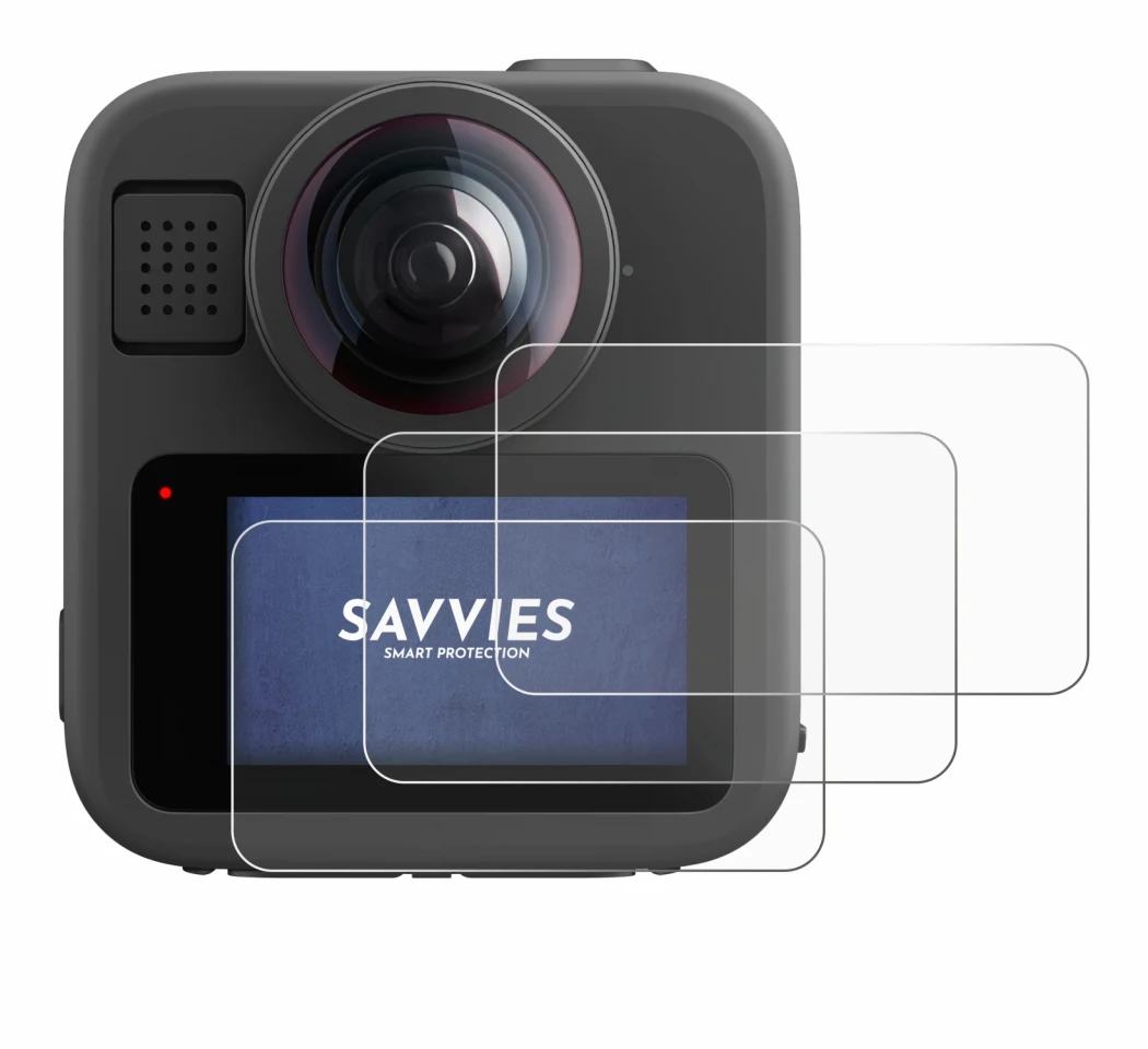 Image of the device GoPro Max 2 with a wide variety of screen protectors.