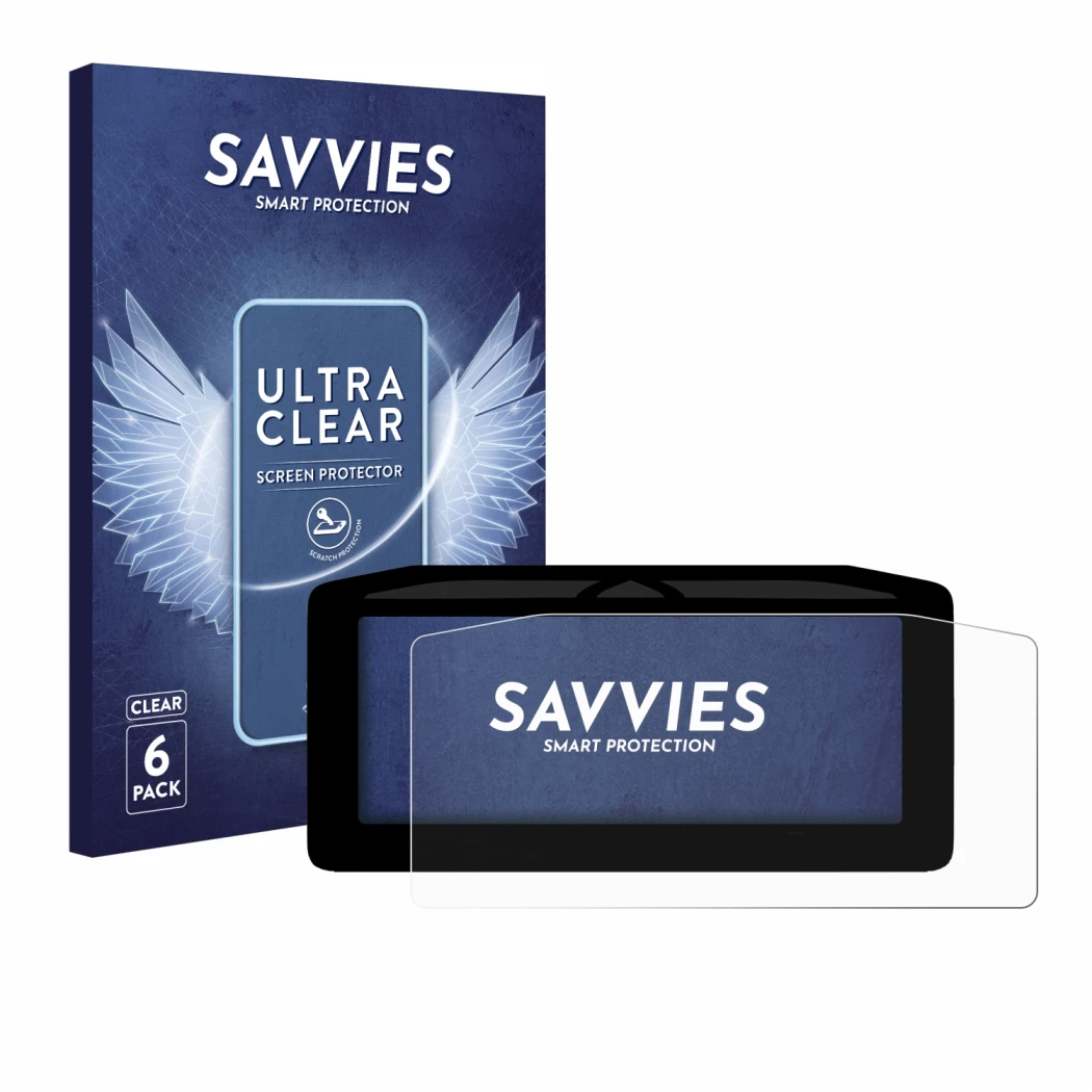 Front side of a product packaging with the brand logo Savvies. Next to it is the device Ducati XDiavel V4 2025 Speedometer dis