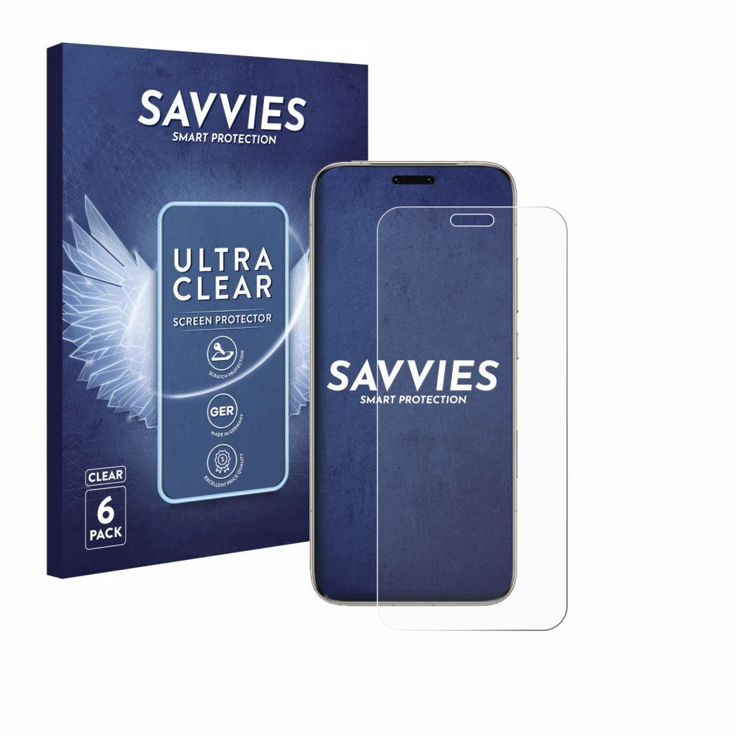 Front side of a product packaging with the brand logo Savvies. Next to it is the device Honor Magic 8 Pro shown with the corre