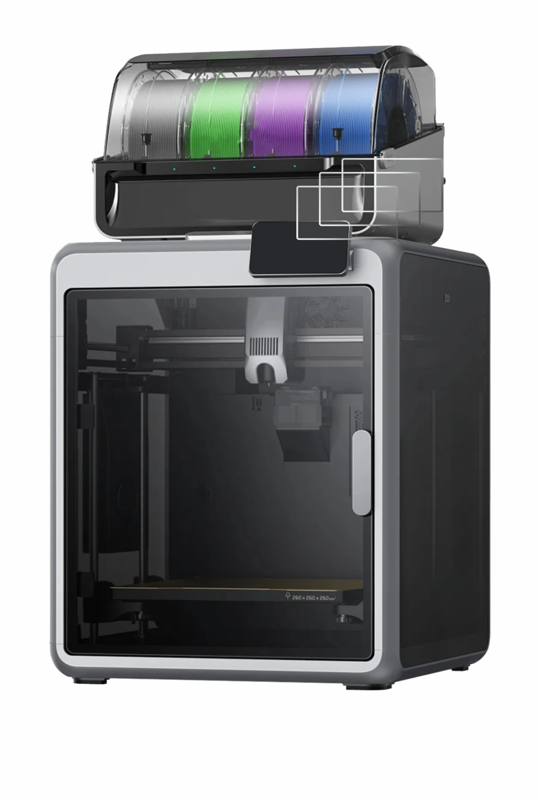 Image of the device Creality K2 with a wide variety of screen protectors.