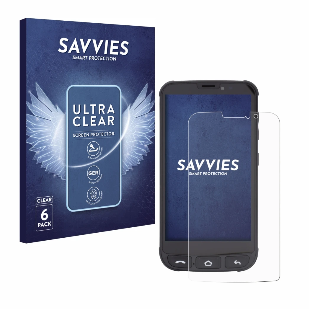 Front side of a product packaging with the brand logo Savvies. Next to it is the device Olympia Neo Mini shown with the corres