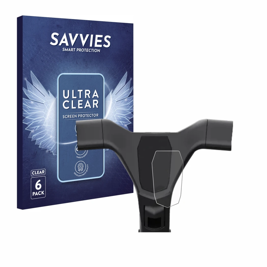 Front side of a product packaging with the brand logo Savvies. Next to it is the device Navee ST3 shown with the corresponding