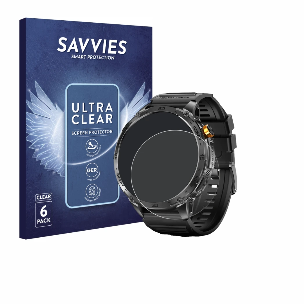 Front side of a product packaging with the brand logo Savvies. Next to it is the device Stahlgear Zeus 2.0 1.75