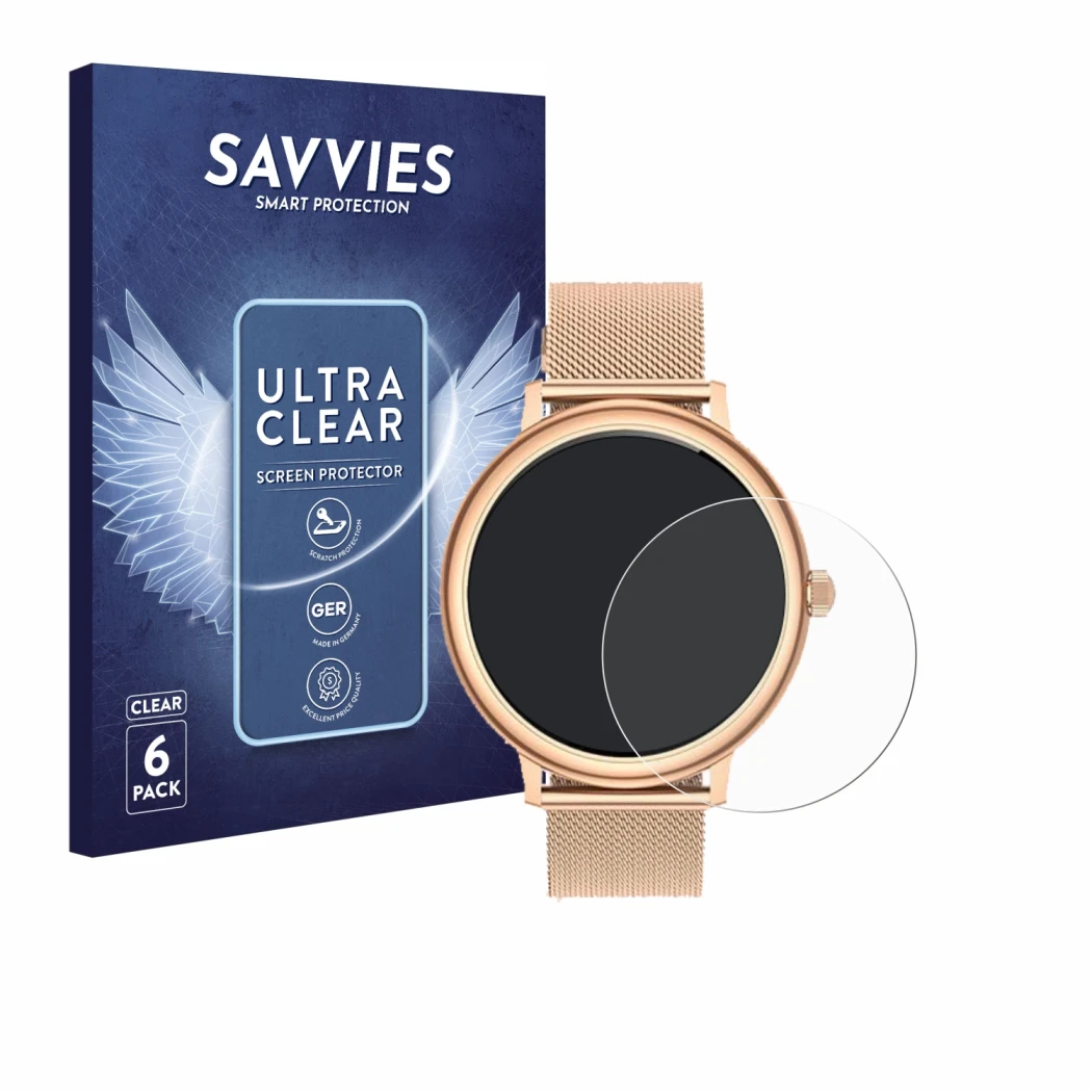 Front side of a product packaging with the brand logo Savvies. Next to it is the device Ruxingx AK98 1.19