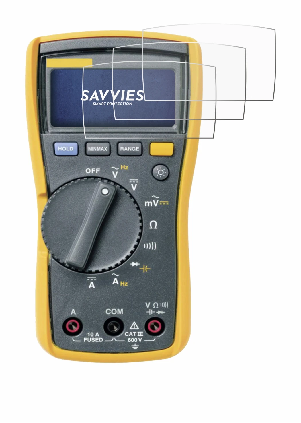 Image of the device Fluke MultiMeter 113 with a wide variety of screen protectors.