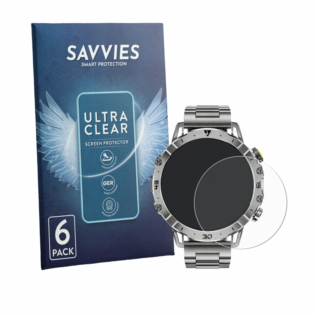 Front side of a product packaging with the brand logo Savvies. Next to it is the device LIGE EF18 1.7
