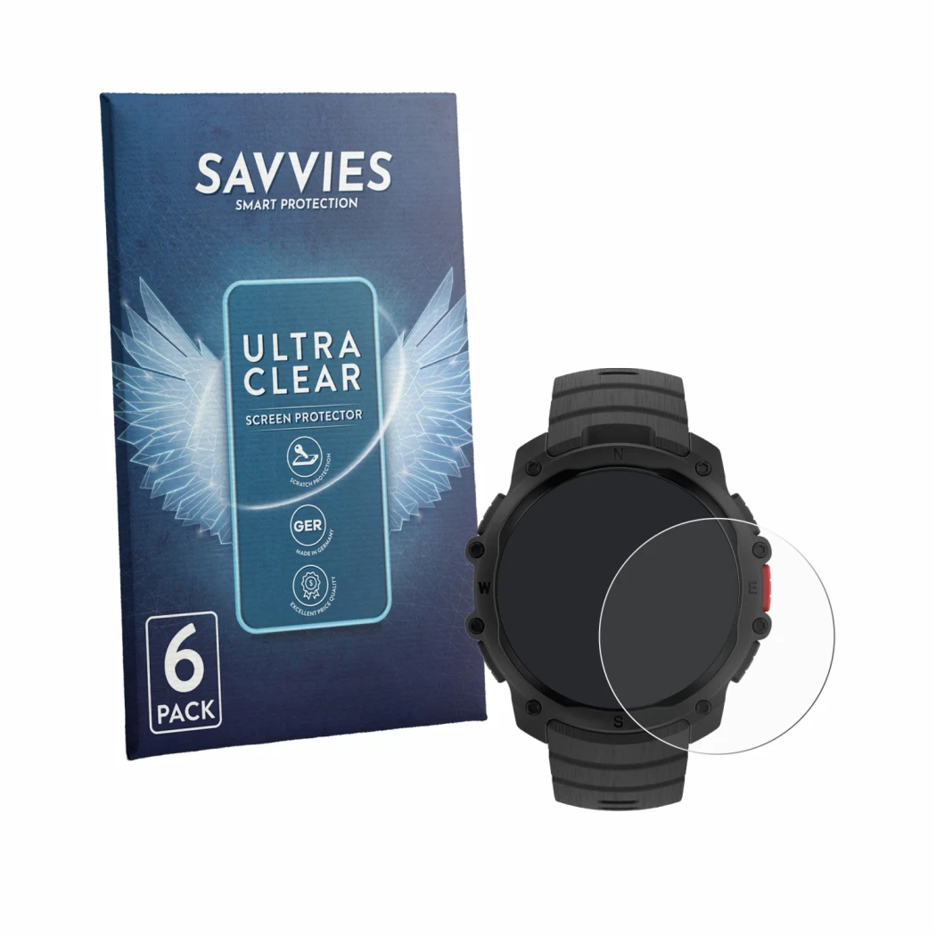 Front side of a product packaging with the brand logo Savvies. Next to it is the device Polar Street X shown with the correspo