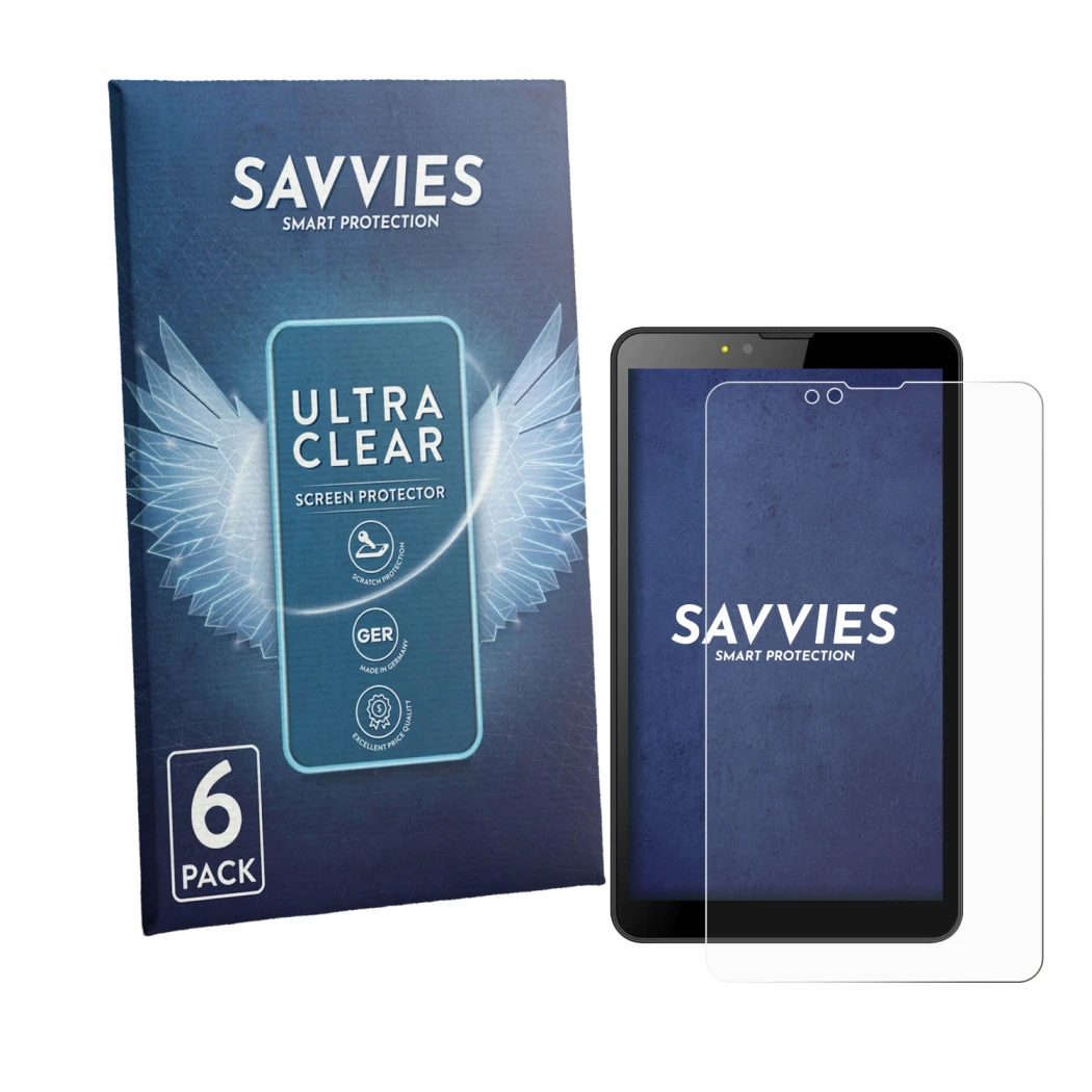 Front side of a product packaging with the brand logo Savvies. Next to it is the device Brave BT7X1 shown with the correspondi