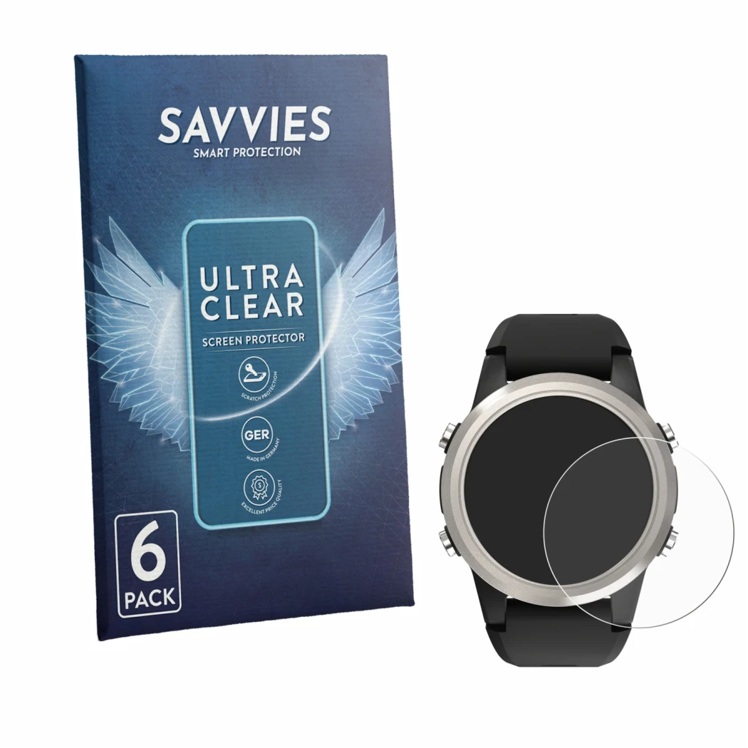 Front side of a product packaging with the brand logo Savvies. Next to it is the device Shearwater TERN shown with the corresp