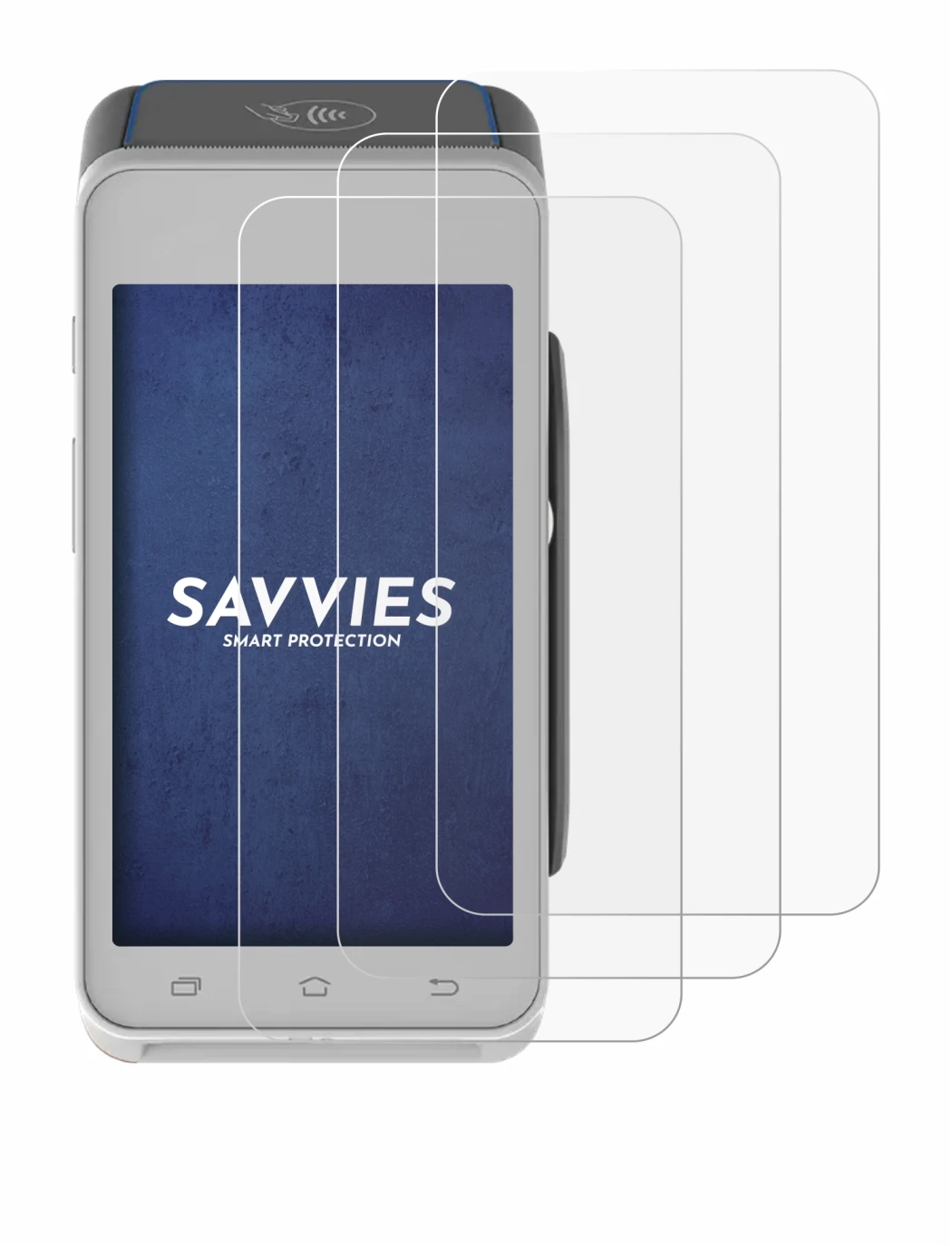 Image of the device Pax A910S with a wide variety of screen protectors.