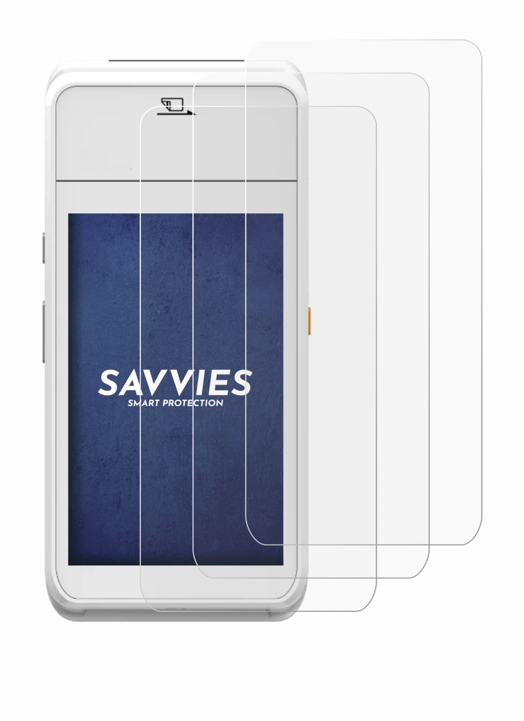 Image of the device Pax A99 with a wide variety of screen protectors.