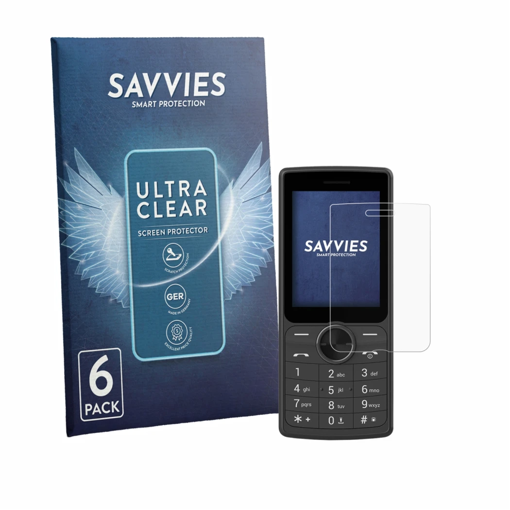 Front side of a product packaging with the brand logo Savvies. Next to it is the device SPC Wild Cool shown with the correspon