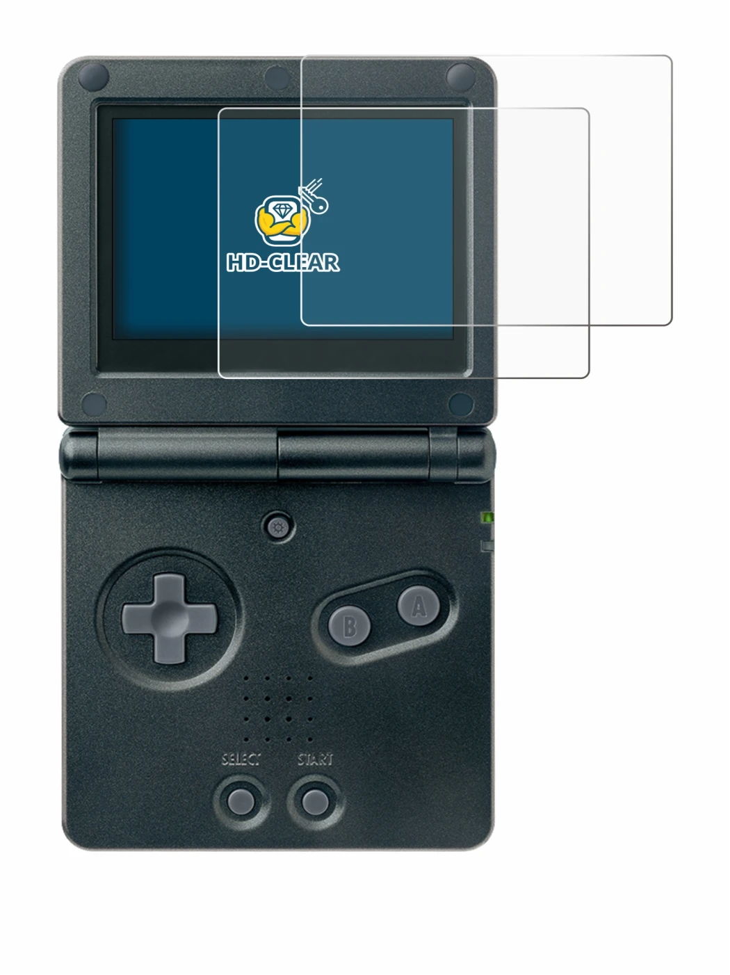 Image of the device Nintendo Gameboy Advance GBA SP with a wide variety of screen protectors.