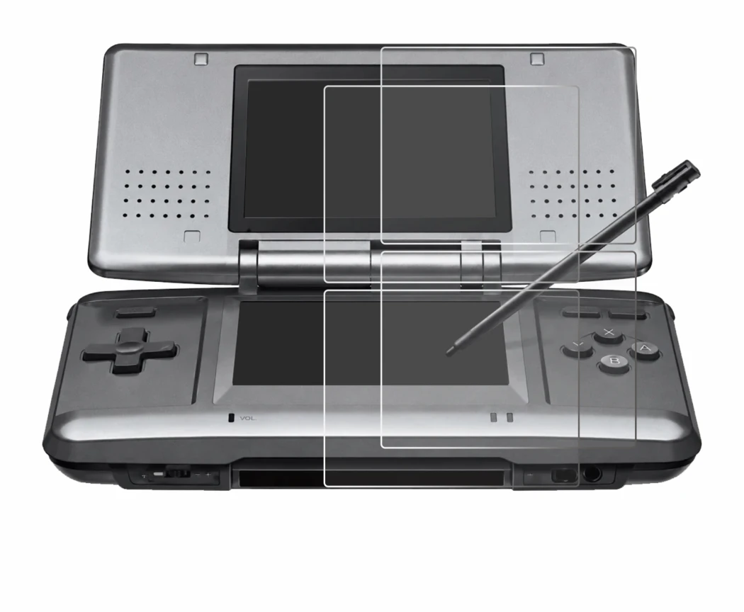 Image of the device Nintendo DS with a wide variety of screen protectors.