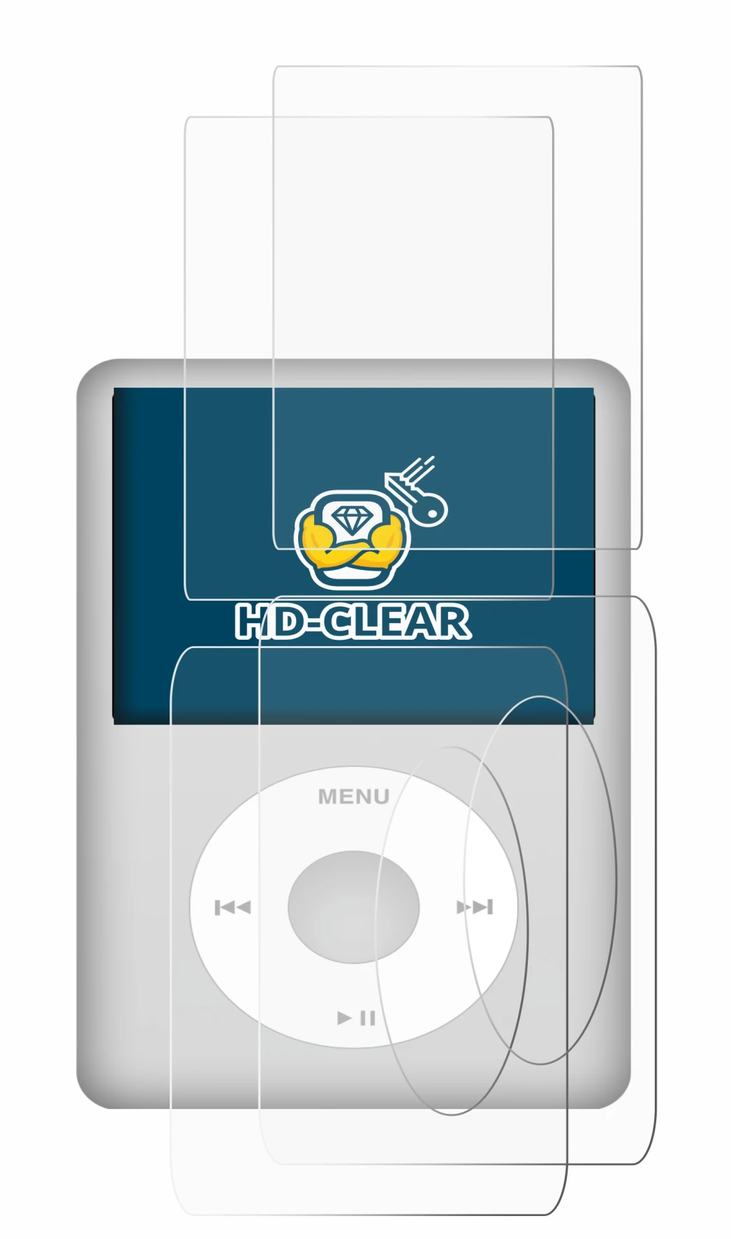 Image of the device Apple iPod Classic (Front+Back, 5.5 Gen.) with a wide variety of screen protectors.
