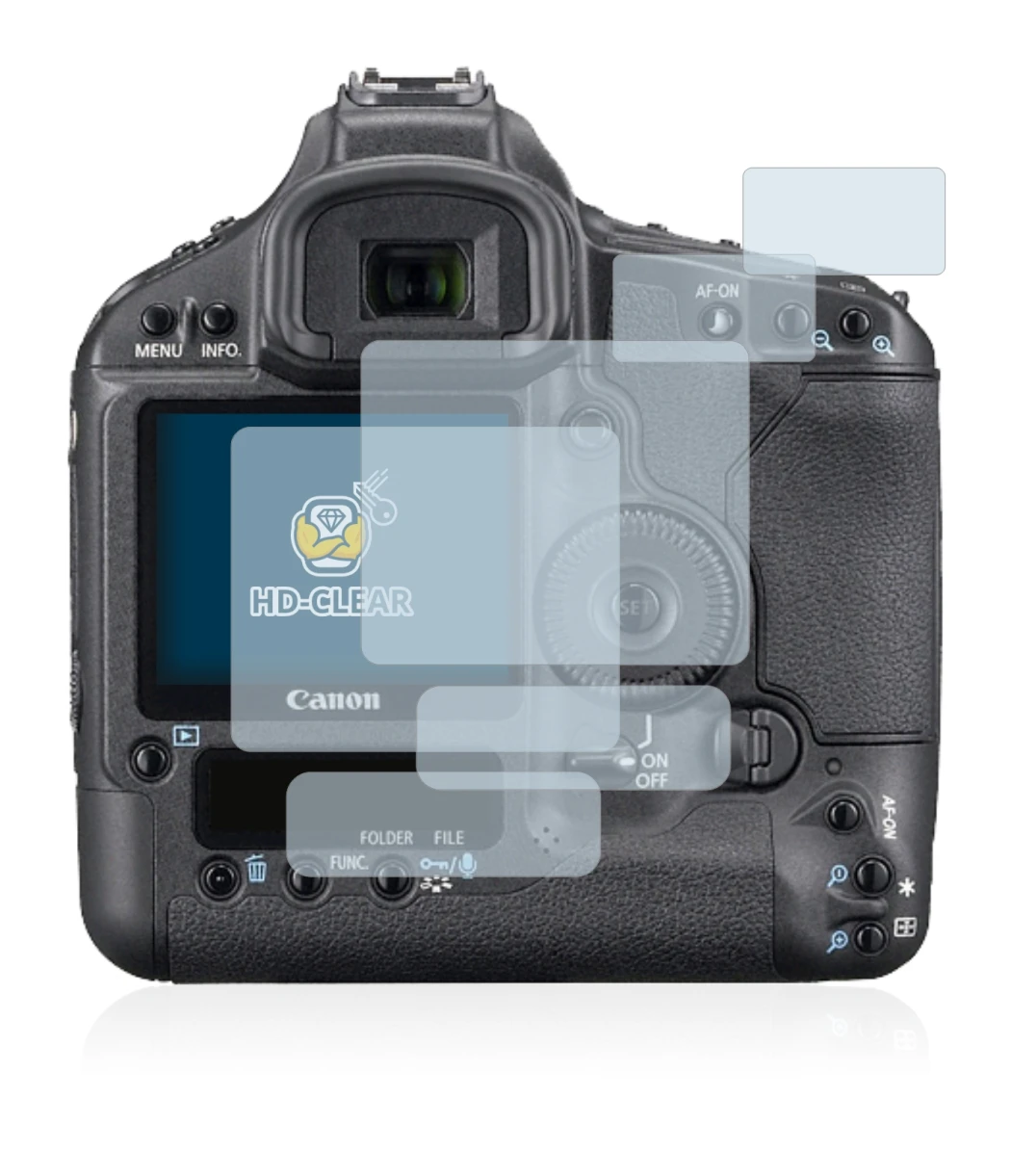 Image of the device Canon EOS 1Ds Mark III with a wide variety of screen protectors.