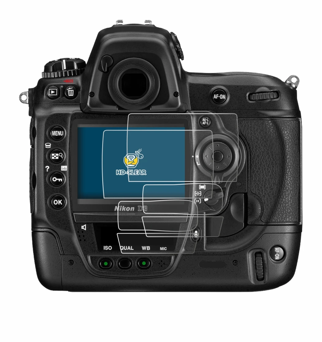 Image of the device Nikon D3 with a wide variety of screen protectors.