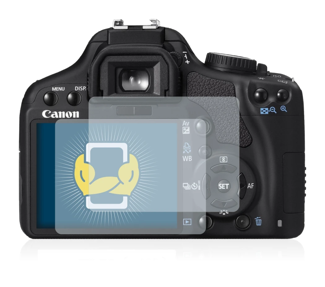 Image of the device Canon EOS 450D with a wide variety of screen protectors.