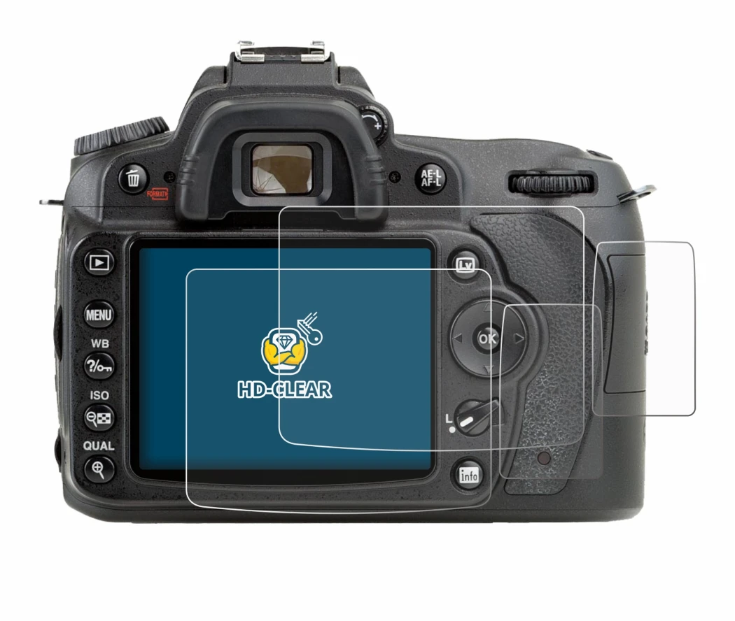 Image of the device Nikon D90 with a wide variety of screen protectors.