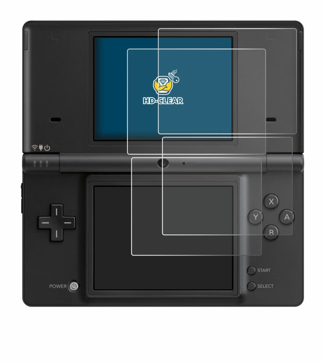 Image of the device Nintendo DSi with a wide variety of screen protectors.