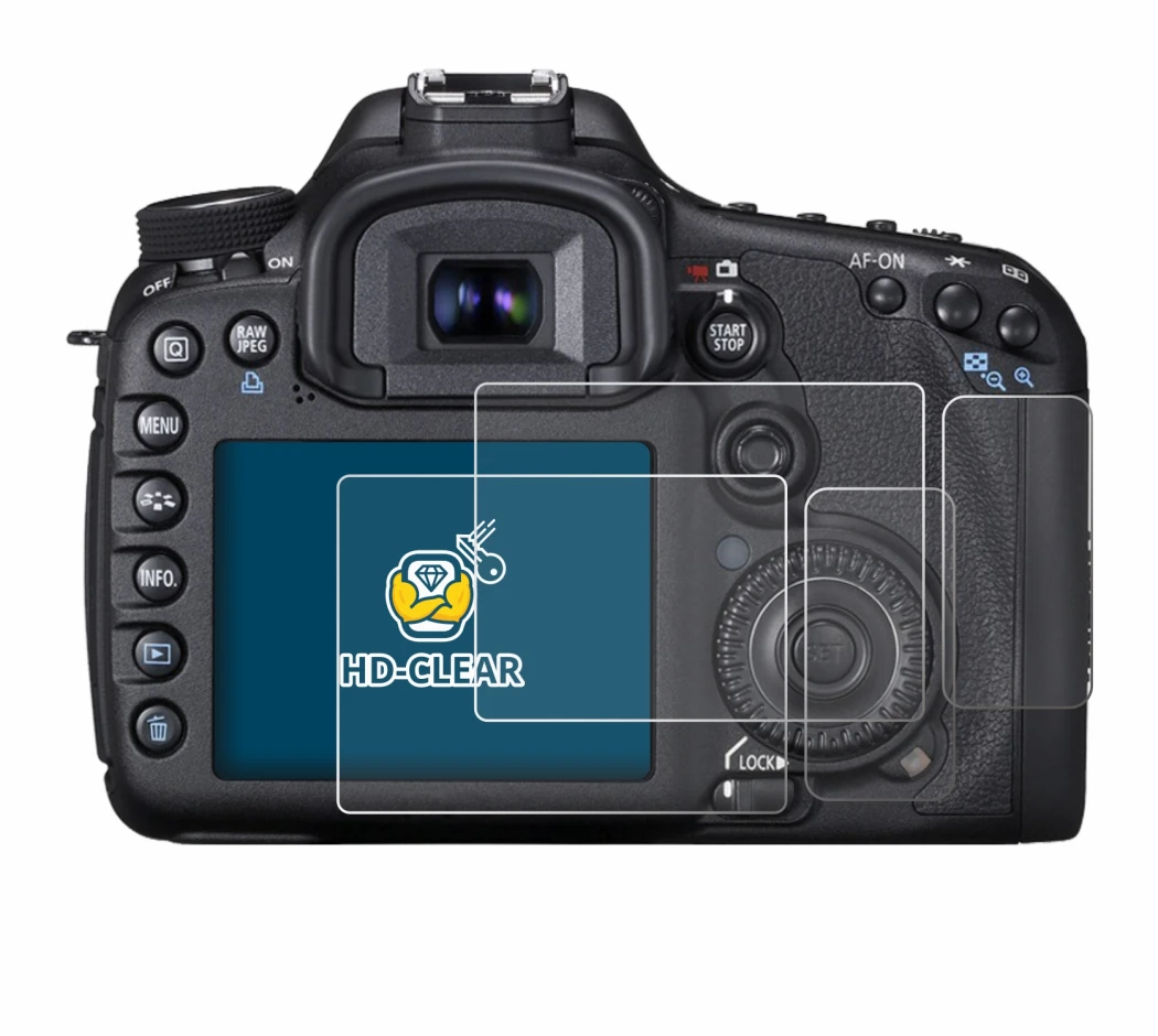 Image of the device Canon EOS 7D with a wide variety of screen protectors.