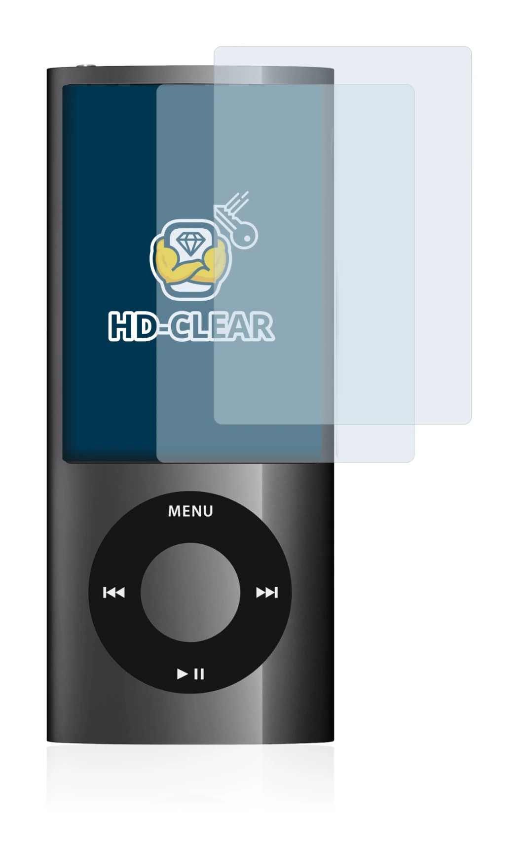Image of the device Apple iPod nano 2009 (5th. Gen.) with a wide variety of screen protectors.