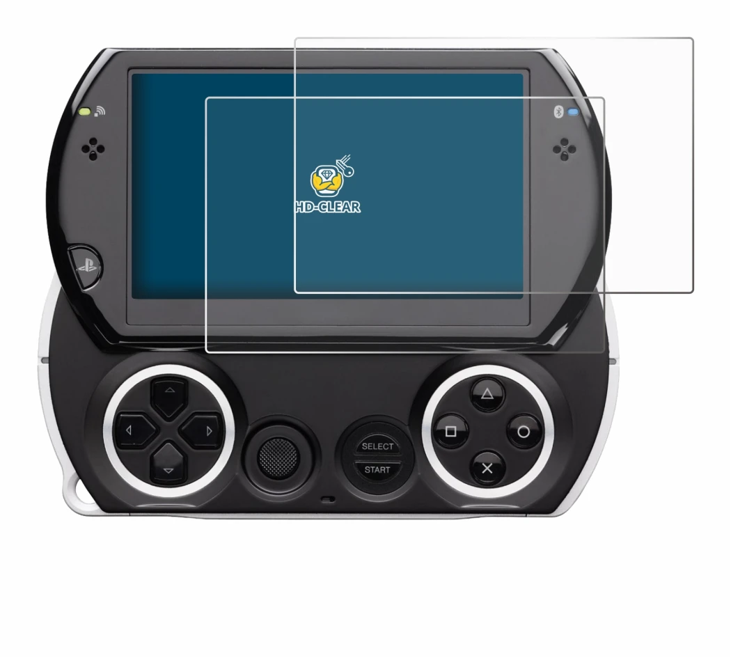 Image of the device Sony PSP Go with a wide variety of screen protectors.