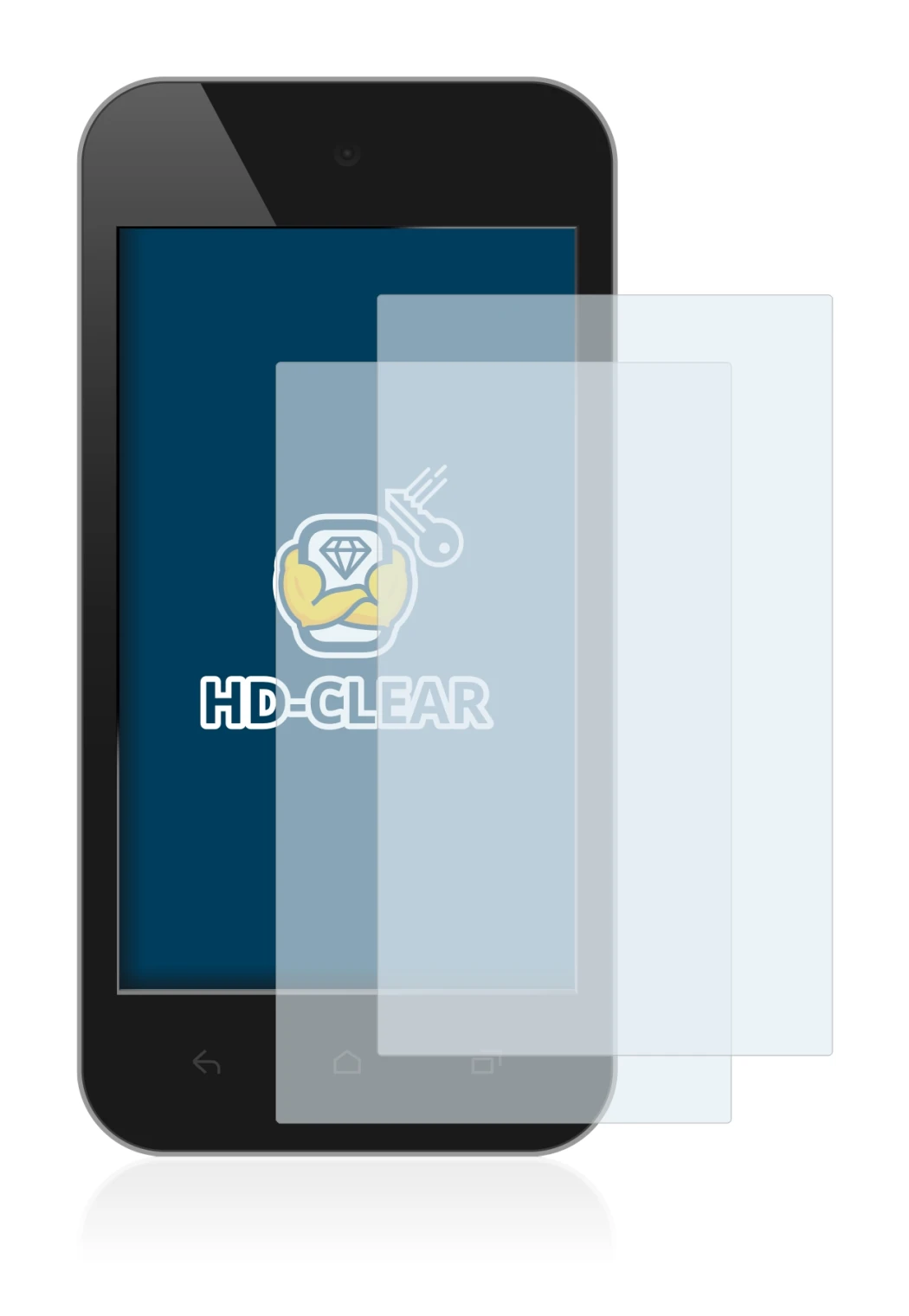 Image of the device with a wide variety of screen protectors.