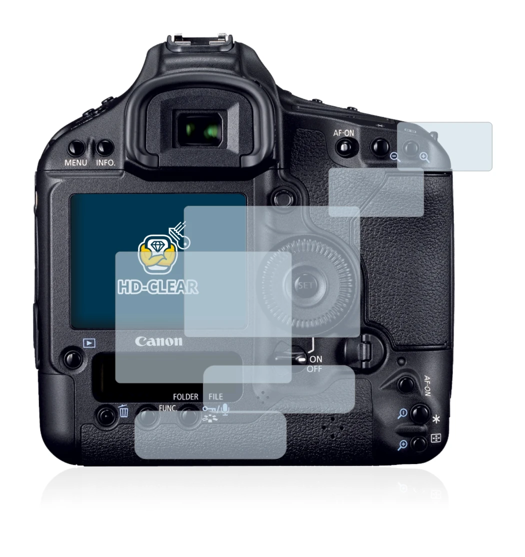 Image of the device Canon EOS 1D Mark IV with a wide variety of screen protectors.