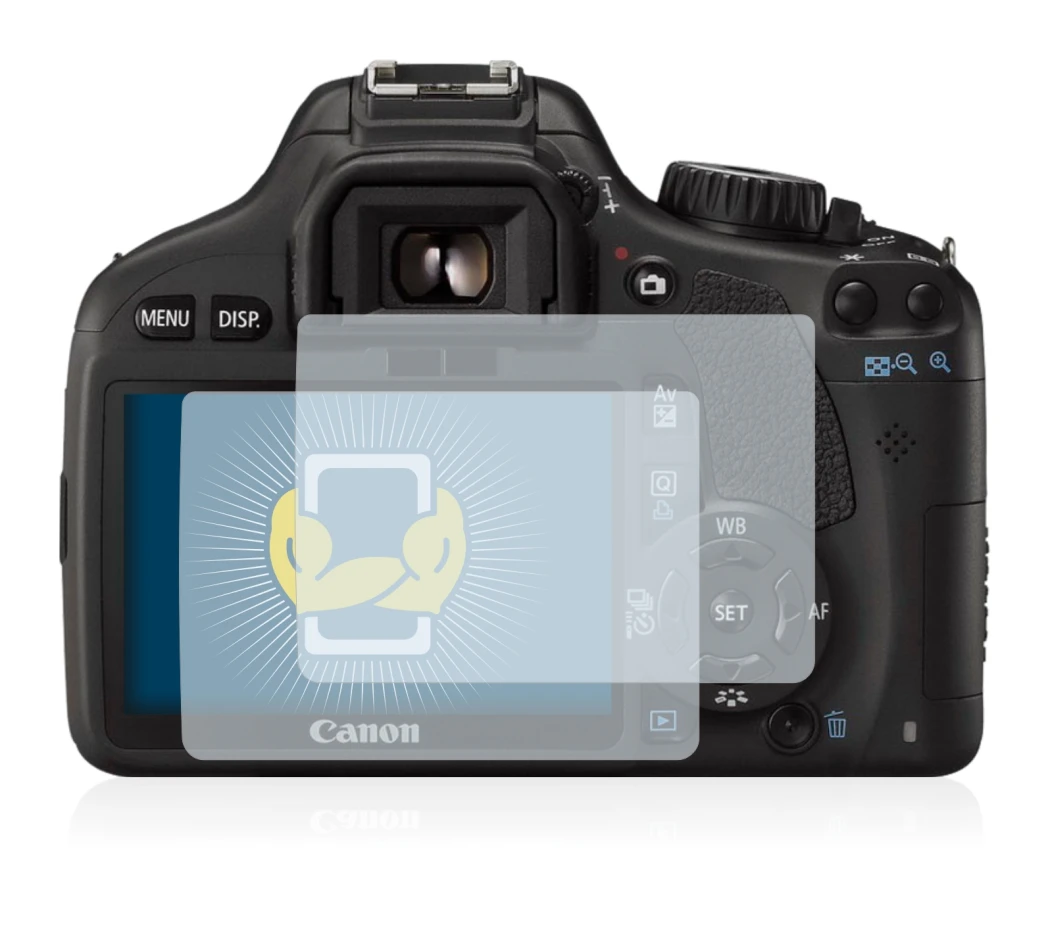 Image of the device Canon EOS 550D with a wide variety of screen protectors.