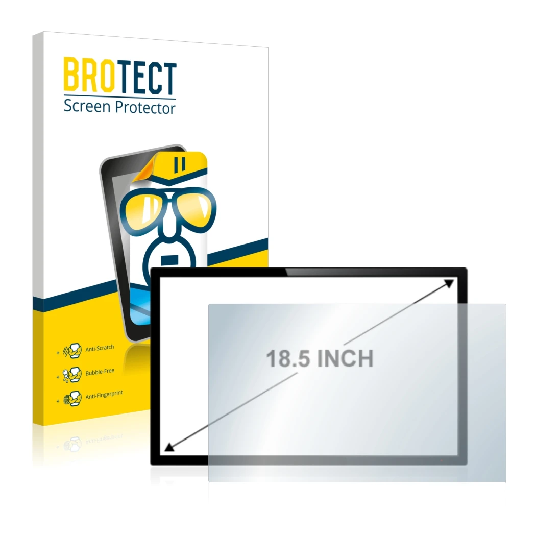Front side of a product packaging with the brand logo BROTECT. Next to it is the device shown with the corresponding screen pr