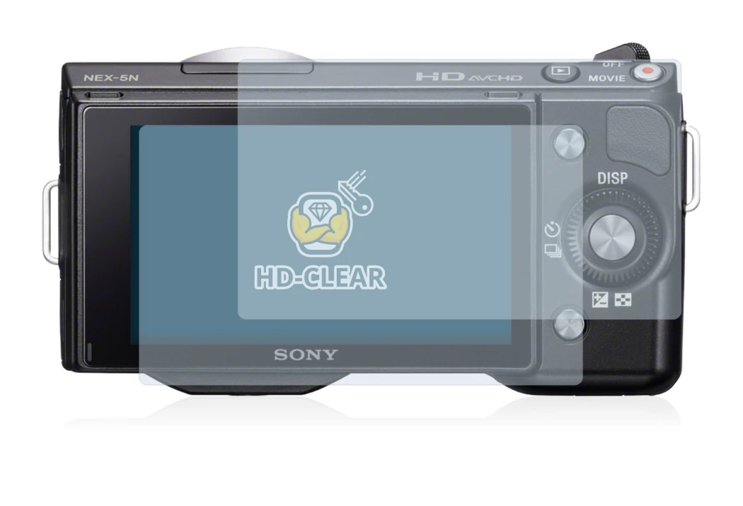 Image of the device Sony Alpha NEX-5 with a wide variety of screen protectors.