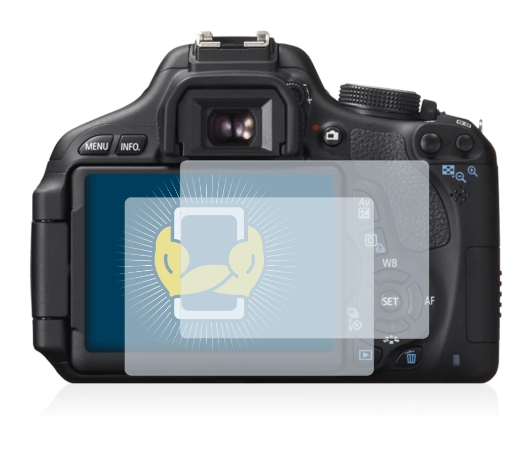 Image of the device Canon EOS 600D with a wide variety of screen protectors.