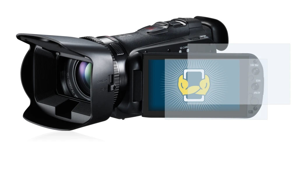 Image of the device Canon Legria HF G10 with a wide variety of screen protectors.